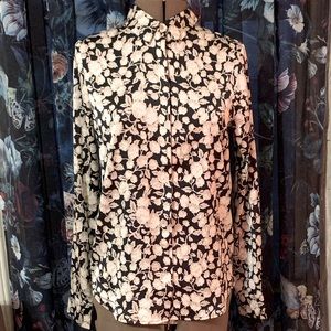 NWT H&M Black Floral-print Blouse XXS